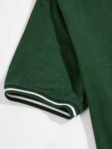 GENTILAND Men Cotton Graphic Print Striped Polo Shirt - Green - View 4