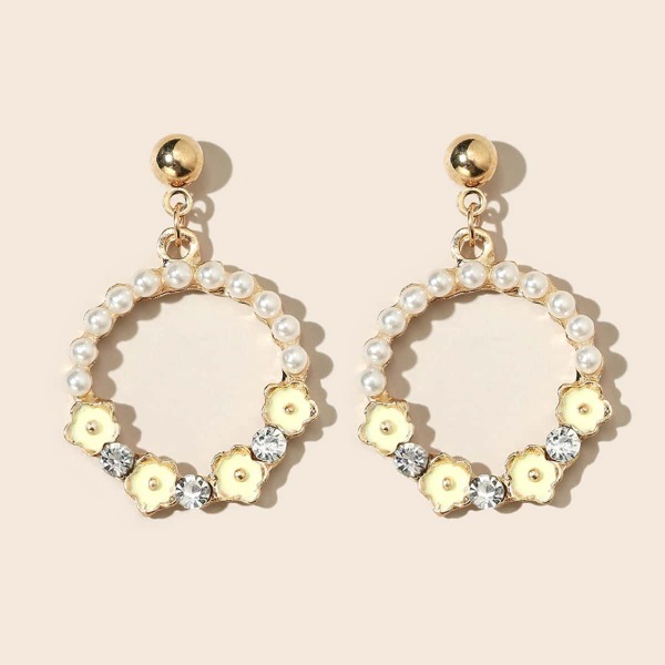

Faux Pearl Round Drop Earrings, Yellow