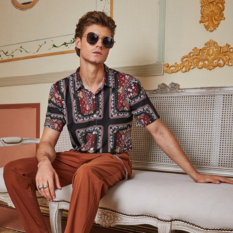 

Men Tribal Print Button Front Shirt, Multicolor
