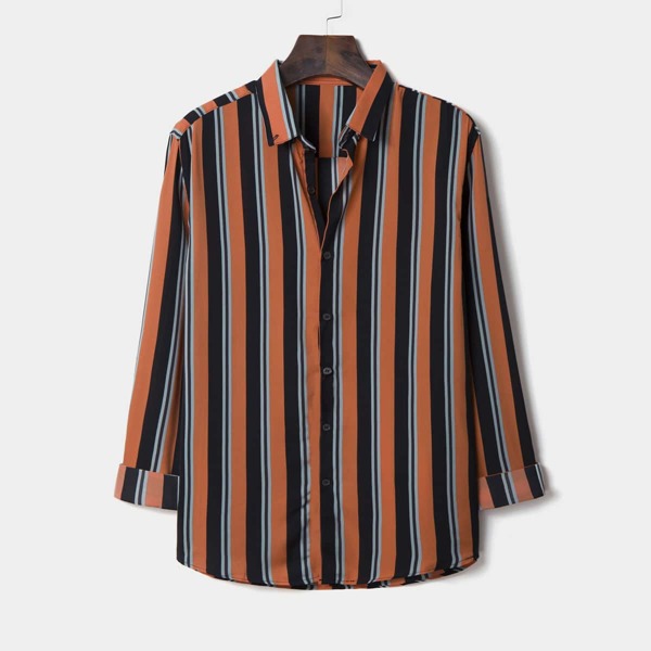 

Men Vertical Striped Button Up Shirt, Multicolor