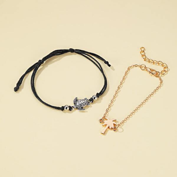 

2pcs Girls Sea Turtle Decor Anklet, Multicolor