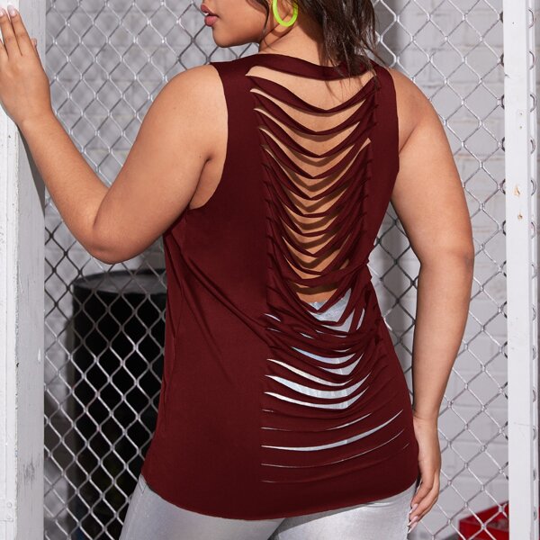 

Plus Ladder Cut Out Tank Top, Maroon