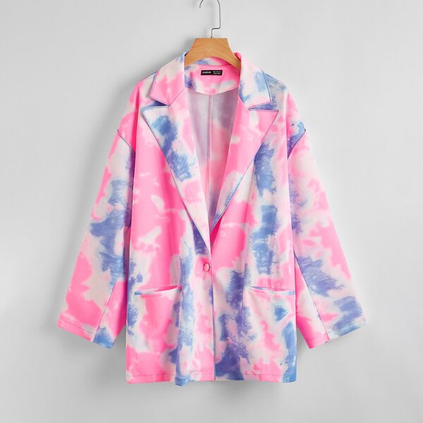 

Drop Shoulder Single Button Tie Dye Blazer, Multicolor