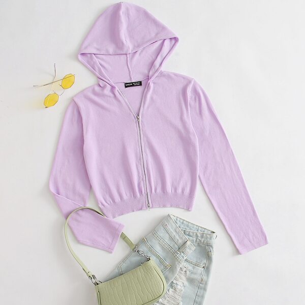 

Zip Up Hooded Crop Cardigan, Lilac purple
