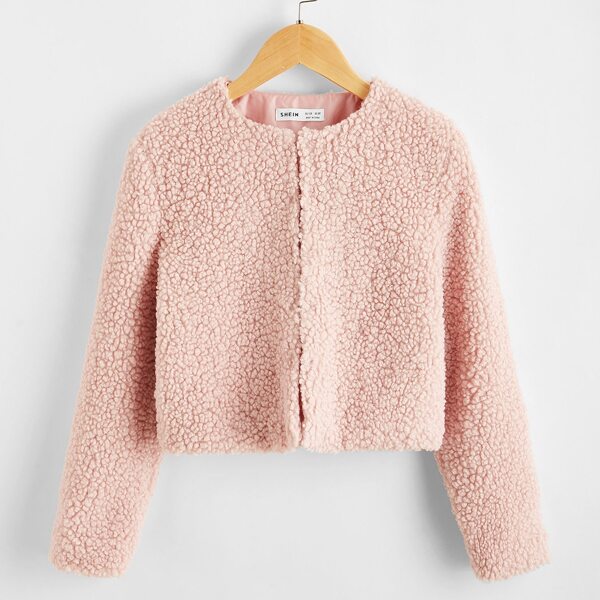 

Girls Open Front Teddy Jacket, Pastel baby pink