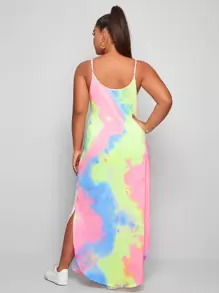 SHEIN VCAY Plus Curved Split Hem Tie Dye Cami Dress - Multicolor - View 2