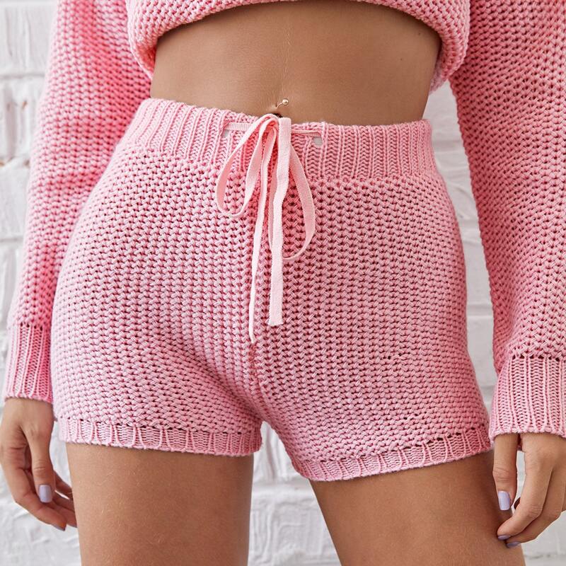 

Tie Waist Knit Shorts, Baby pink