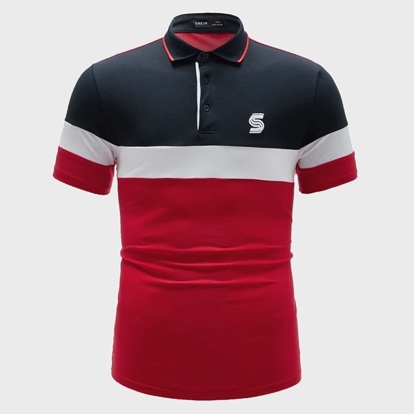 

Men Embroidered Detail Colorblock Polo Shirt, Multicolor