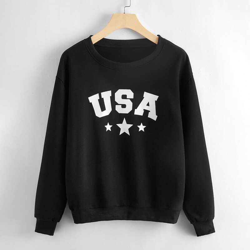 

Star And Letter Graphic Sweatshirt, Black
