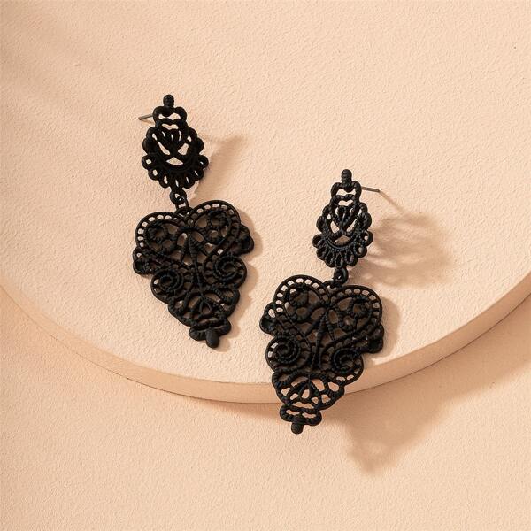 

Hollow Out Vintage Drop Earrings, Black
