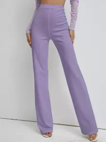 High Waist Straight Leg Trousers - Lilac Purple - View 1