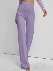 High Waist Straight Leg Trousers - Lilac Purple - View 3