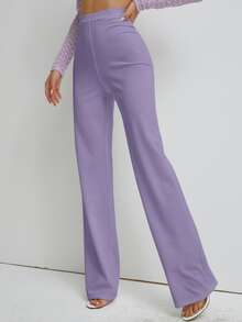 High Waist Straight Leg Trousers - Lilac Purple - View 4