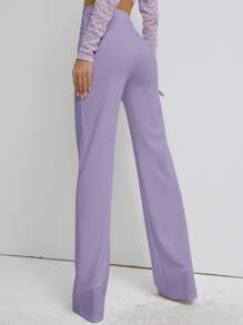 High Waist Straight Leg Trousers - Lilac Purple - View 5
