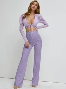 High Waist Straight Leg Trousers - Lilac Purple - View 6