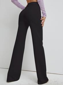 High Waist Straight Leg Trousers - Black - View 2