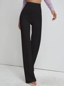 High Waist Straight Leg Trousers - Black - View 5