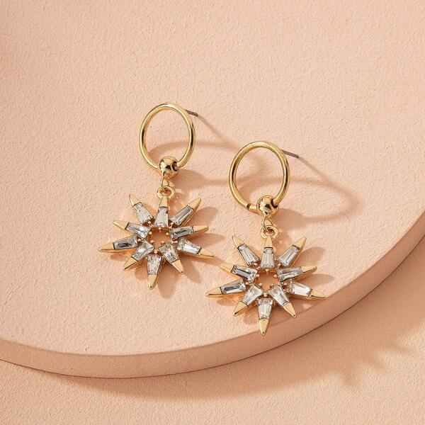 

Rhinestone Round Drop Earrings, Gold