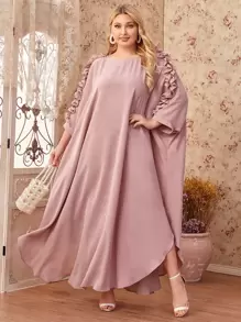 Al Najma Plus Size Frill Trim Dolman Sleeve Dress - Dusty Pink - View 1