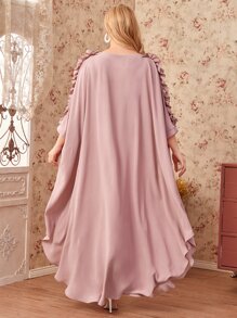 Al Najma Plus Size Frill Trim Dolman Sleeve Dress - Dusty Pink - View 2