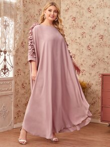 Al Najma Plus Size Frill Trim Dolman Sleeve Dress - Dusty Pink - View 4