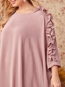 Al Najma Plus Size Frill Trim Dolman Sleeve Dress - Dusty Pink - View 5