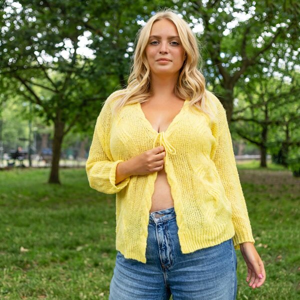 

Plus Solid Tie Front Drop Shoulder Cardigan, Yellow