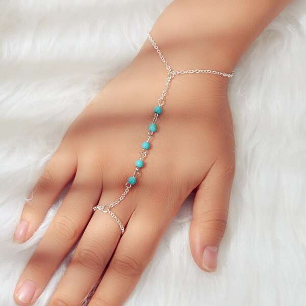 

Beaded Decor Mittens Bracelet, Silver