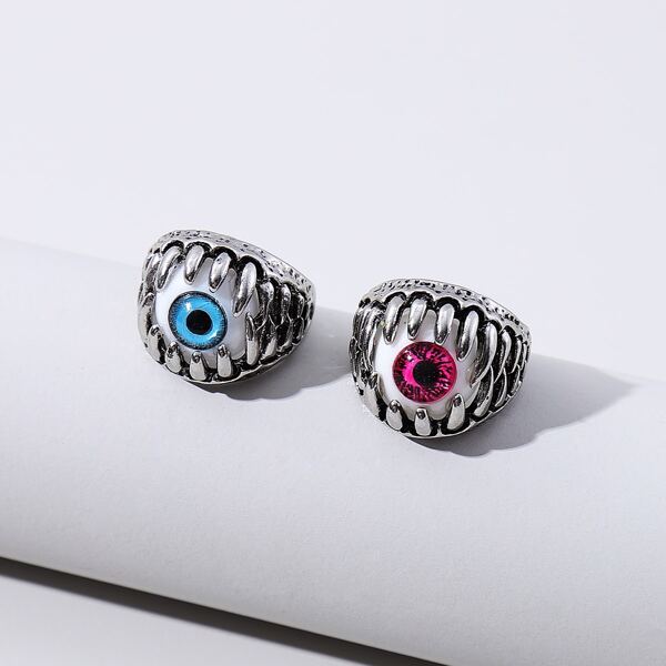 

2pcs Men Eye Design Ring, Silver
