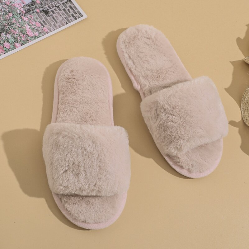 

Open Toe Fluffy Slippers, Baby pink