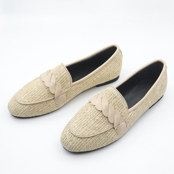 

Cross Strap Decor Flat Loafers, Beige