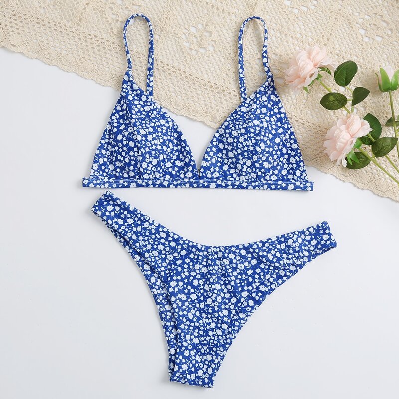 

Ditsy Floral Triangle Bikini Swimsuit, Blue