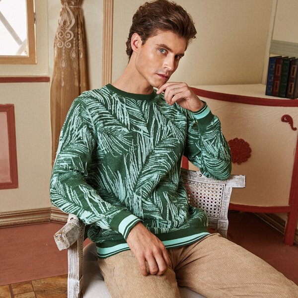 

Men Tropical Pattern Sweater, Green