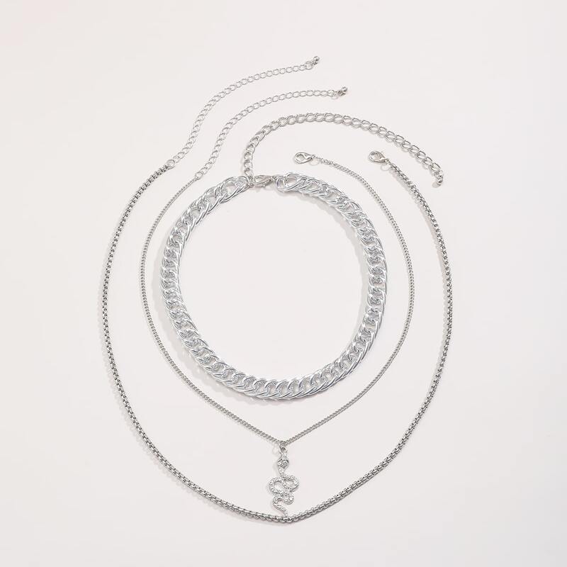 

3pcs Serpentine Charm Necklace, Silver