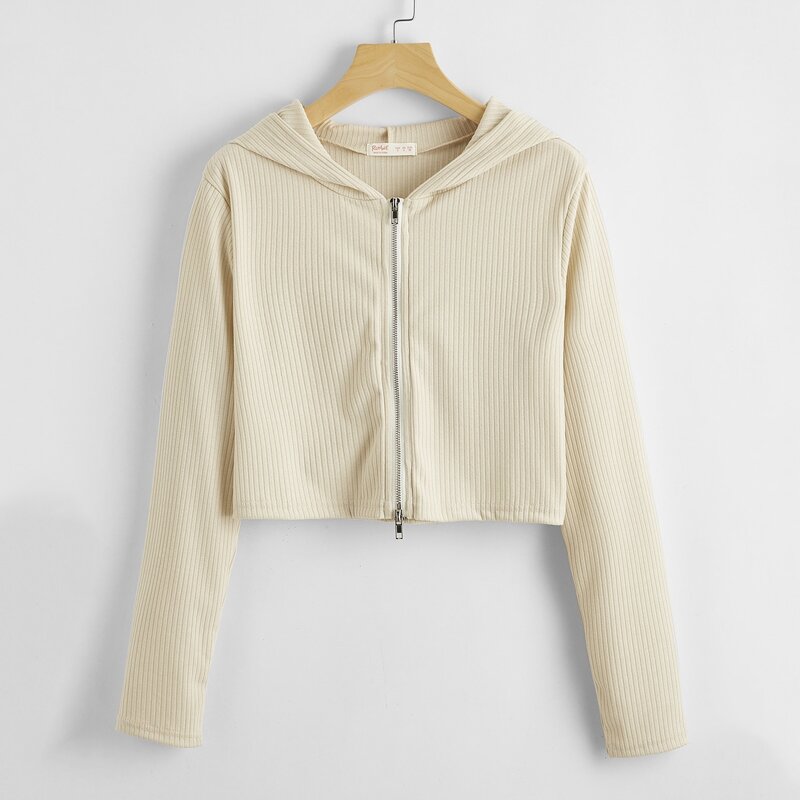 

Dual Zipper Ribbed Jacket, Beige
