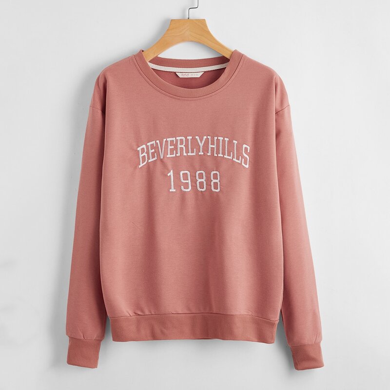 

Letter Embroidery Sweatshirt, Coral pink