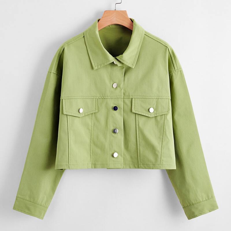 

Button Front Collar Jacket, Lime green