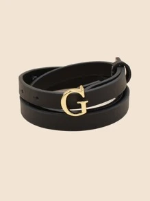 Cinturón delgado de mujer de estilo nuevo, de PU premium, accesorio decorativo para vestidos en otoño, Halloween - Negro - Ver 4