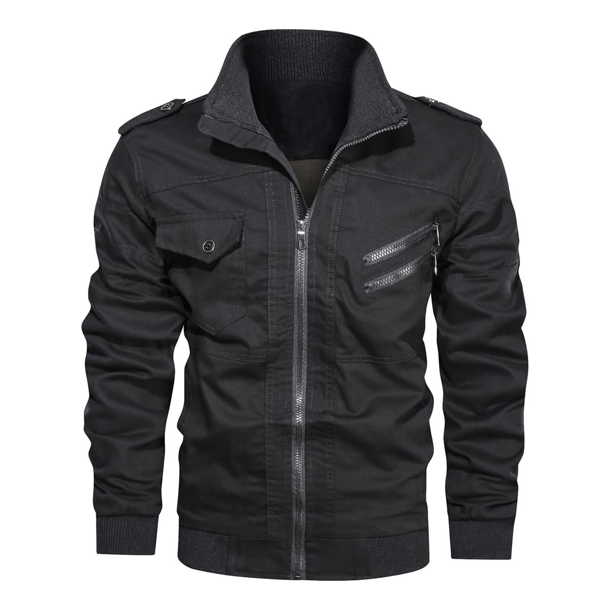 

Guys Solid Zip Up Epaulet Jacket, Black