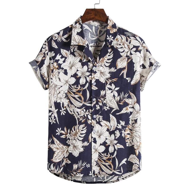 

Guys Floral Print Pocket Front Shirt, Navy blue