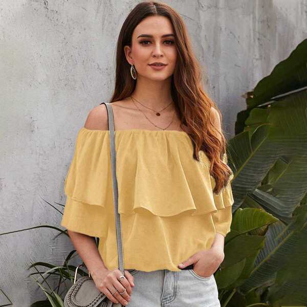 

Ruffle Trim Bardot Blouse, Yellow