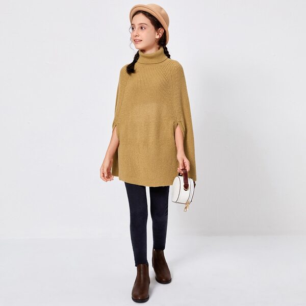 

Girls Funnel Neck Poncho Sweater, Camel