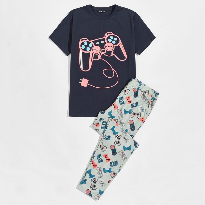 

Guys Gamepad Print Top & Pants PJ Set, Multicolor