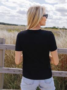 SHEIN Essnce Slogan Graphic Tee All Or Nothing - Black - View 2