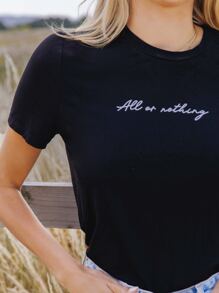SHEIN Essnce Slogan Graphic Tee All Or Nothing - Black - View 5