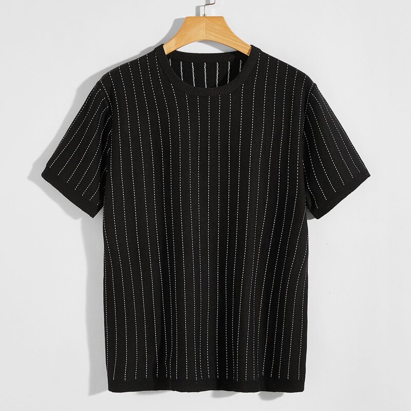 

Guys Striped Pattern Short Sleeve Knit Top, Black