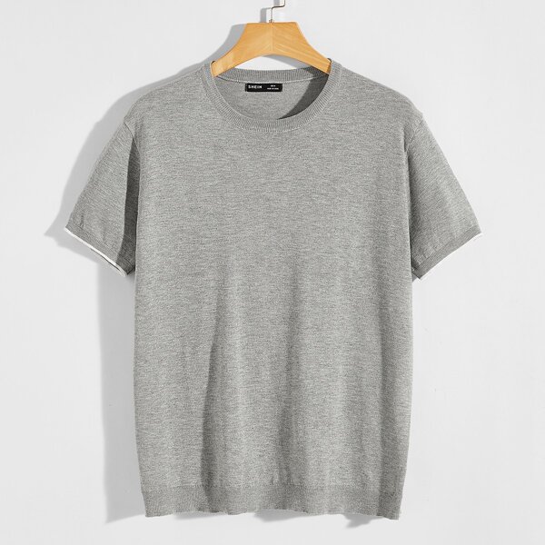 

Men Contrast Cuff Knit Top, Grey