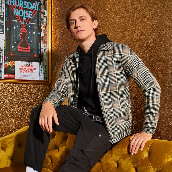 

Men Zip Up Glen Plaid Jacket, Multicolor