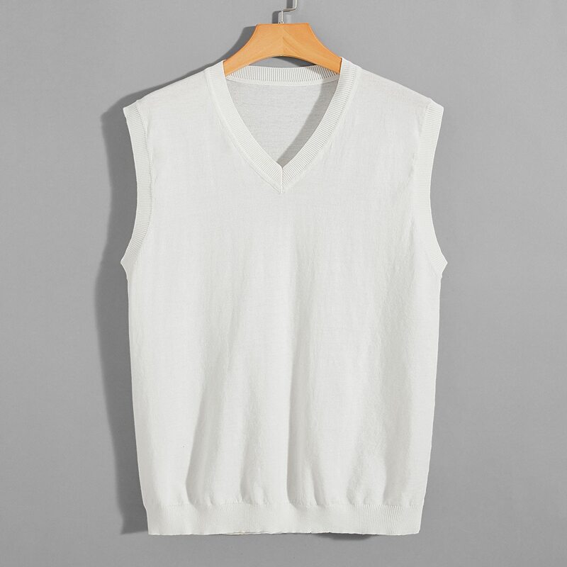 

Guys V-neck Solid Sweater Vest, White