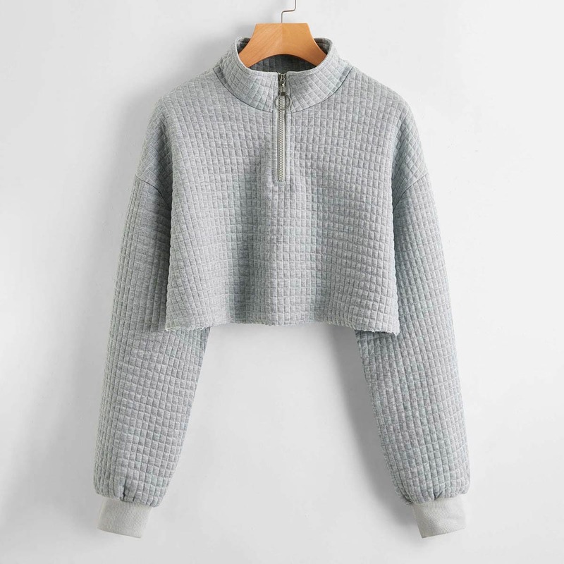 

Half Zip High Neck Crop Sweatshirt, Light grey